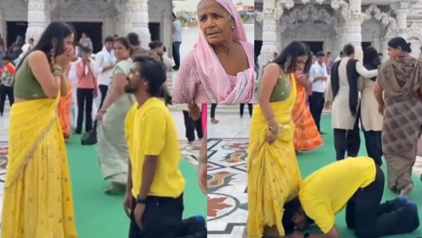 Video- पत्नी के पैरों में माथा टेकते पति पर भड़की बुजुर्ग महिला, प्रेम मंदिर में कर रहा था ये हरकत, Troll