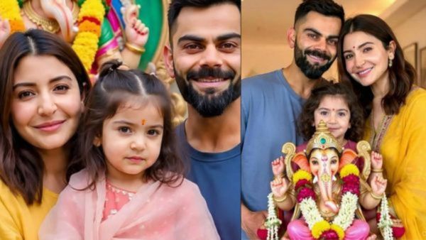 गुलाबी सूट में गणपति को हाथ में लिए दिखी विराट-अनुष्का की बेटी, पहली बार बच्ची का चेहरा देख दंग रह गए लोग