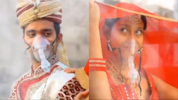 Viral Video: दिल्ली की जहरीली हवा में हुआ शादी का फोटोशूट, मास्क पहने हुए कपल ने फूलों की जगह रखी दवाइयां!