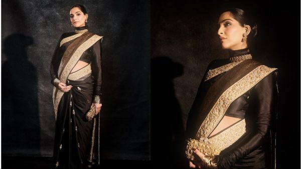 पब्लिक इवेंट में सोनम कपूर ने दिखाया बड़ा सा बेबी बंप, ब्लैक साड़ी में एक्ट्रेस का लुक देख लोग ले रहे बलाएं!