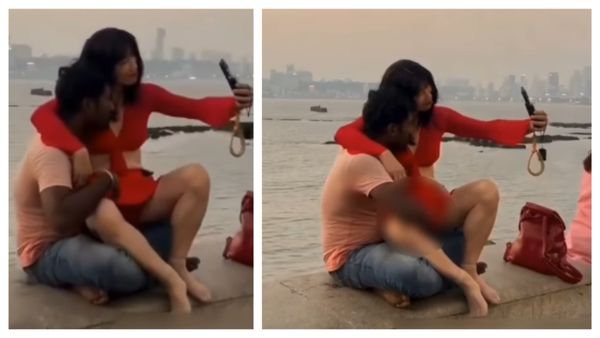 समंदर किनारे महिला को गोद में बैठाकर गंदी हरकतें करता रहा शख्स, लोगों ने बना लिया पूरा वीडियो