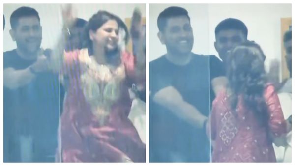 VIDEO: बिना विकेट के उछलने लगीं साक्षी, एमएस धोनी ने बैठा दिया नीचे, रोहित शर्मा भी नहीं रोक पाए हंसी