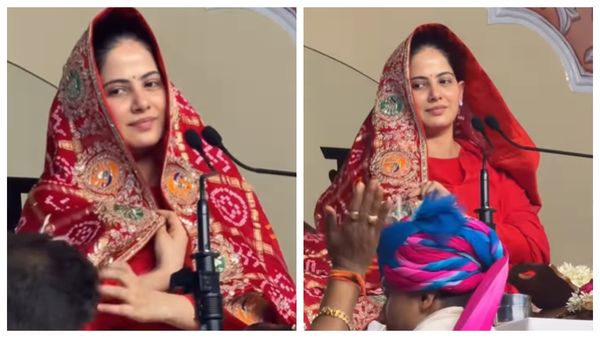 Jaya Kishori Video: मायरे में सुर्ख दुल्हन सी सजी जया किशोरी, बार बार संभालती रही पल्लू