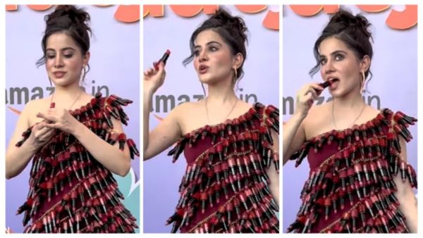 उर्फी जावेद ने पहले पहनी लिपस्टिक से बनी ड्रेस, फिर कैमरे के सामने कर डाला ऐसा कारनामा, वीडियो वायरल