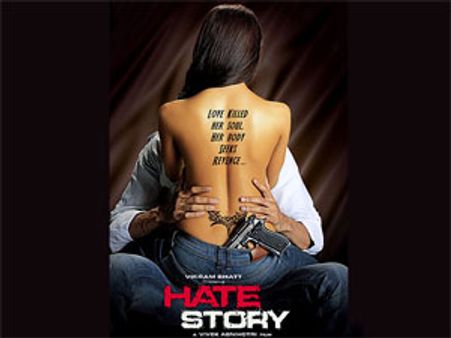 Paoli Dam's bare skin painted blue in Hate Story posters