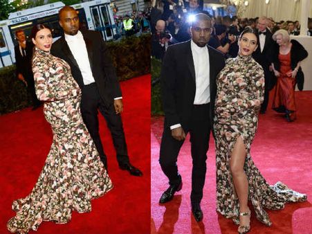 Kim Kardashian shows off baby bump in floral gown