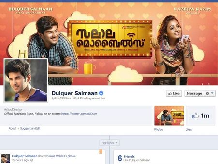 Dulquar Salman Gets 10 Lakh Facebook Likes!
