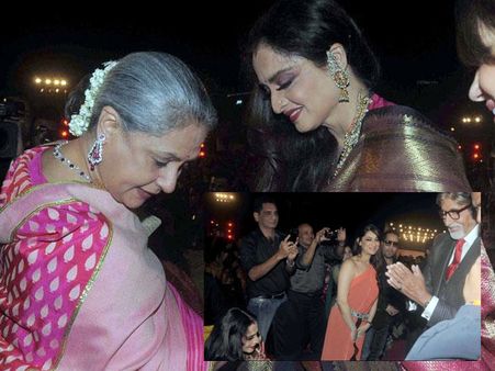 Oops, What's This - Amitabh, Jaya Bachchan Greet Rekha!