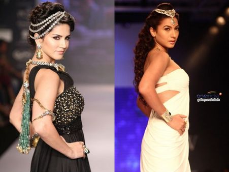 When Splitsvilla 7 Host, Sunny Leone, Beat Bigg Boss 7 Winner, Gauhar Khan, At IIJW 2014