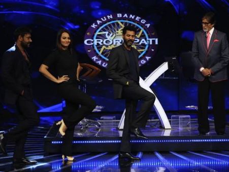 Big B Shoots KBC Grand Finale With Action Jackson's Ajay, Sonakshi!