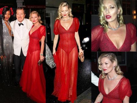 Kate Moss Flashes Derriere In A Risque Red Gown At Mario's Birthday
