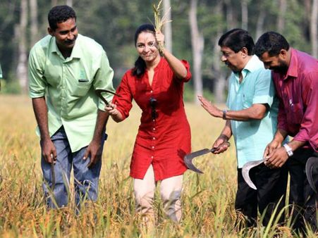 Manju Warrier Initiates Harvest In Sreenivasan's Organic Paddy Field!