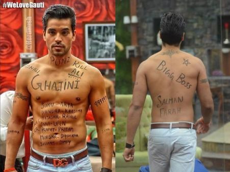 PHOTO: Gautam Gulati Goes Ghajini On Bigg Boss 8, Writes 'Kill Ali' On Topless Body!