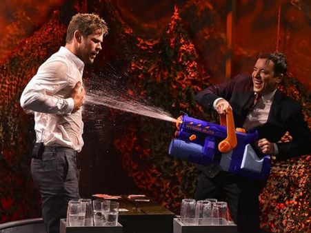 Jimmy Fallon's Water War: Hottie Chris Hemsworth Gets Wet