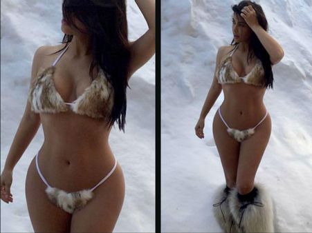 PICS: Kim Kardashian Beats Winter Chills Wearing Fur Bikini!