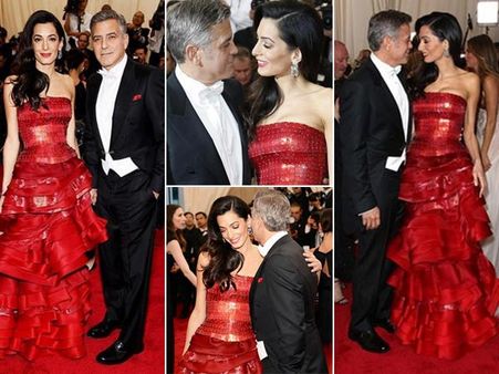 George & Amal Clooney Share PDA At Met Gala 2015 Red Carpet