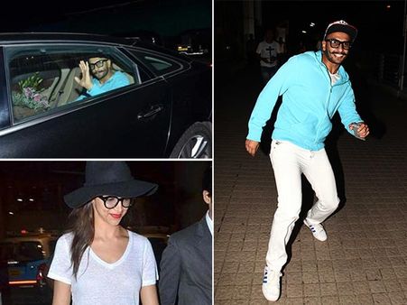 Pictures: Ranveer Singh Receives Deepika Padukone At Airport With A Bouquet Of Flowers