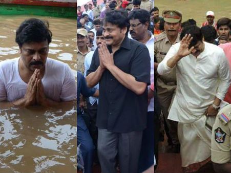 Chiranjeevi Takes A Holy Dip At Godavari Pushkaralu