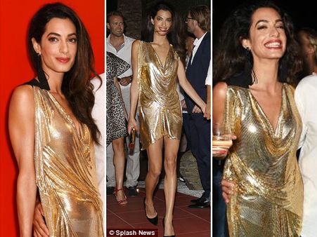 Amal Clooney Suffers Wardrobe Malfunction In Golden Dress, Flashes Briefs