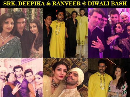 NEW PICS! Shahrukh With Gauri, Deepika & Ranveer Attend Bachchan's Diwali Bash!