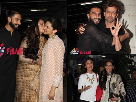 Bajirao Mastani Screening Pictures: Ranveer-Deepika's Cute Moments With Hrithik,Shahid-Mira & Others