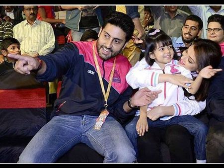 DAMN CUTE PICS: Aishwarya Rai, Aaradhya, Abhishek Bachchan Enjoying Kabaddi Match In Bangalore