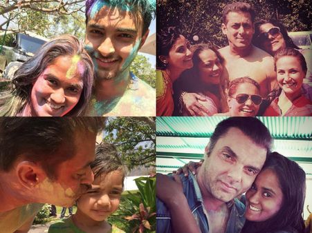 Pics! Salman Khan, Daisy Shah, Elli Avram, Arpita Khan & Aayush Sharma Play Holi Together