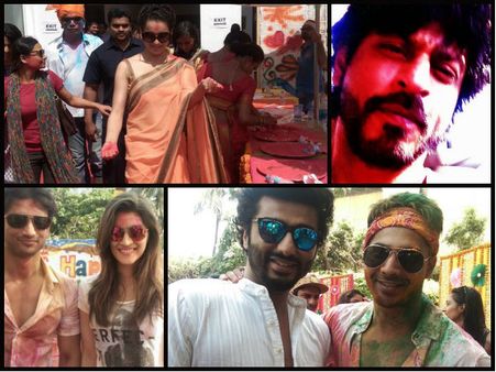 HOLI 2016 PICS! Shahrukh Khan Goes Gerua; Kangana, Varun & Arjun Spotted Together Playing Colours!