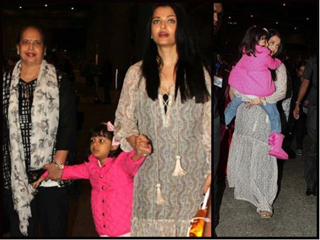 Pictures! Tired Aaradhya Bachchan Spotted With Mommy Aishwarya Rai At The Mumbai Airport