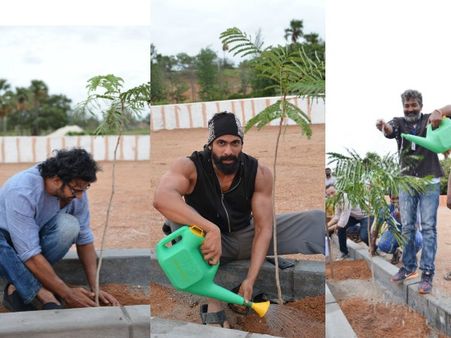 PICS: Prabhas, Rajamouli, Rana & Baahubali Team Participating In Haritha Haram Initiative