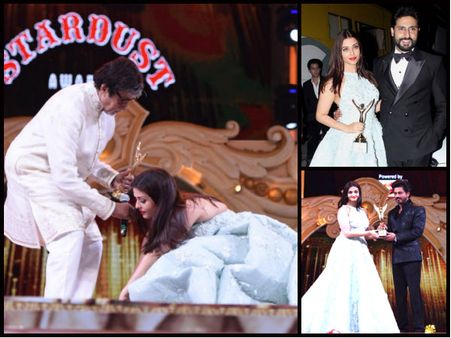 RESPECT: Aishwarya Rai Touches Big B's Feet At Stardust Award; Also See Her Pics With SRK & Abhishek