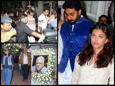 EXCLUSIVE PICTURES: Big B, Aishwarya Rai, Abhishek Bachchan & Others At The Prayer Meet Of Om Puri!