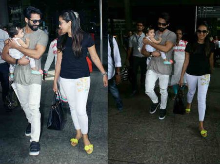 SUCH ADORBS! Shahid Kapoor With His Wife Mira Rajput & Baby Misha SPOTTED At The Airport [PICS]
