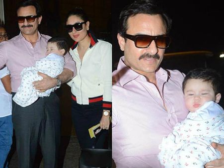 Taimur Ali Khan Looks Like Cotton Candy In The Arms Of Saif Ali Khan & Kareena Kapoor! View Pictures