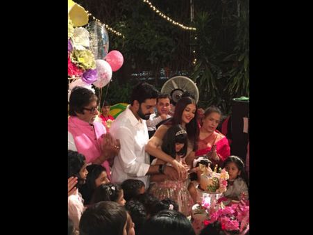 Unseen Inside Pics: Aishwarya Rai Bachchan, Abhishek & Aaradhya Cut The Birthday Cake Together