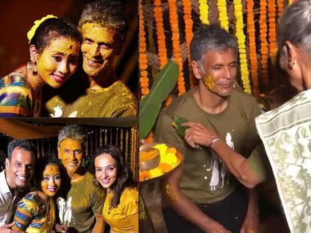 Inside Pics & Videos! Milind Soman & Ankita Konwar Look Radiant At Their Haldi Cermony In Alibaug