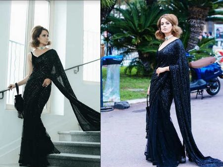 Cannes 2018: Kangana Ranaut Takes Us Back To The Vintage Era In A Stunning Black Sabyasachi Sari!