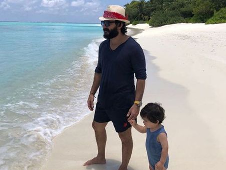 Taimur Takes A Stroll On The Beach With Daddy Saif Ali Khan In Maldives! View Pics