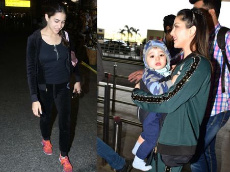 Sara Ali Khan Spotted At The Airport; Sunny Leone Travels With Her Adorable Babies