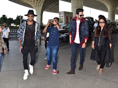 Ayushmann Khurrana Snapped At The Airport With His Mother; Hardik Pandya Also Spotted At Airport