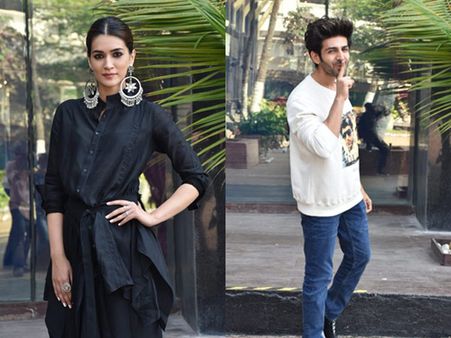 Kriti Sanon Looks Beautiful During Luka Chuppi Promotions; Kartik Aaryan Gets Cheeky: See Pics!