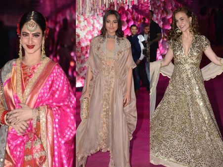Rekha, Sonakshi Sinha & Elli Avram Make Heads Turn At Azhar Morani’s Wedding