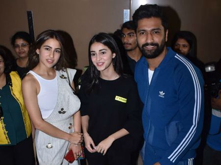 Vicky Kaushal, Sara Ali Khan & Ananya Pandey Pose For Pics At Sonchiriya’s Screening