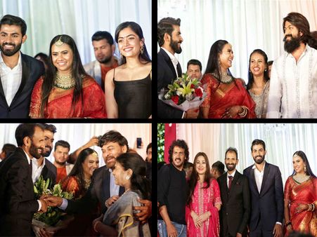 Rashmika, Yash, Chiranjeevi, Upendra & Others Grace Yuva Rajkumar's Wedding Reception! VIEW PICS