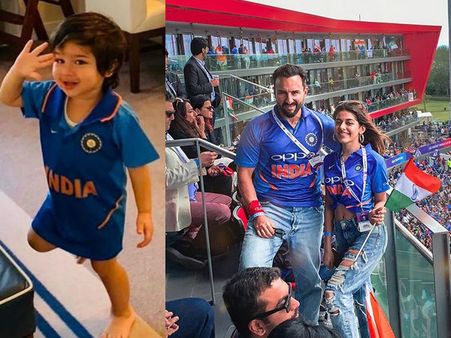 Taimur CHEERS For Team India In Blue Jersey; Dad Saif Watches Ind vs Pak Match With Reel Daughter!