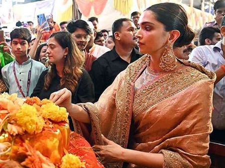 Deepika Padukone Looks Like A Goddess In Golden Saree As She Visits Laalbaugcha Raja Ganesh Pandal