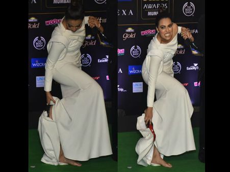 Swara Bhaskar Takes Off Her Heels, Walks Barefoot On IIFA Green Carpet!
