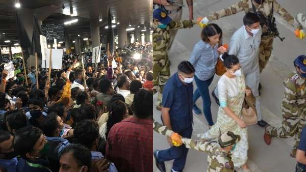 Kangana Ranaut Lands In Mumbai; Shiv Sena And Karni Sena Gather Outside Airport Amid Pandemic