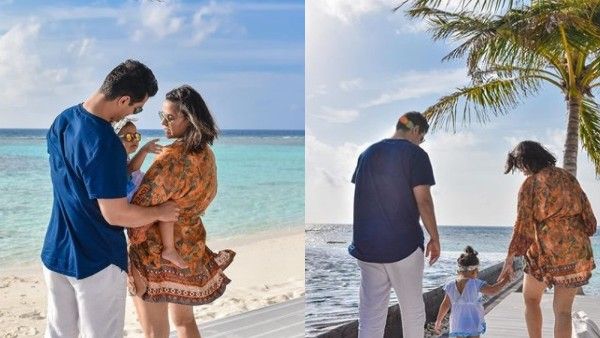 Neha Dhupia, Angad Bedi Take Daughter Mehr For A Stroll On The Beach In Maldives; Share Lovely Pics