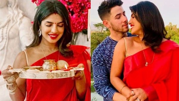 Priyanka Chopra Dazzles In Red As She Celebrates Karwa Chauth With Hubby Nick Jonas